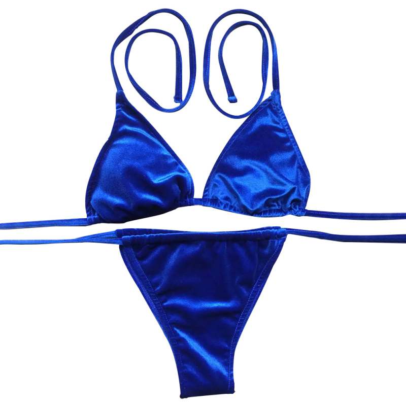 Women Velvet Bikini Set Padded Bandage Swimsuit Beach Bathing Swimwear