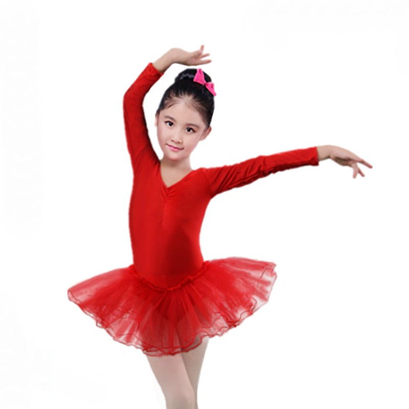 Kid Girl Ballet Dance Tutu Long Sleeve Dress Gymnastics Leotard Outfit Dancewear