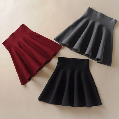 Damen Skater mit hohem Bund und weitem Rüschenfaltenfalten Stretch Mini Rock Neu