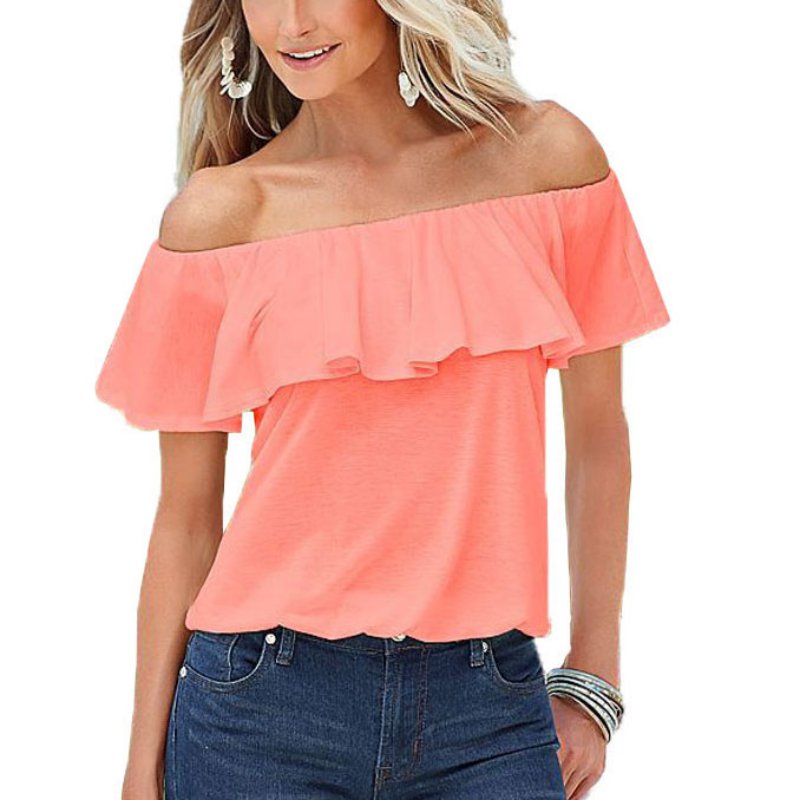 Sexy Women Off Shoulder Low Back Peasant Short Sleeve Blouse Shirt Crop ...