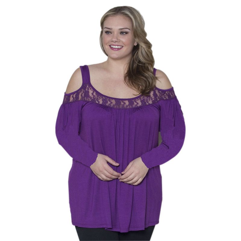 Women Ladies Loose Lace Cold Shoulder Tops Long Sleeve Shirt Blouse Plus Size Ebay