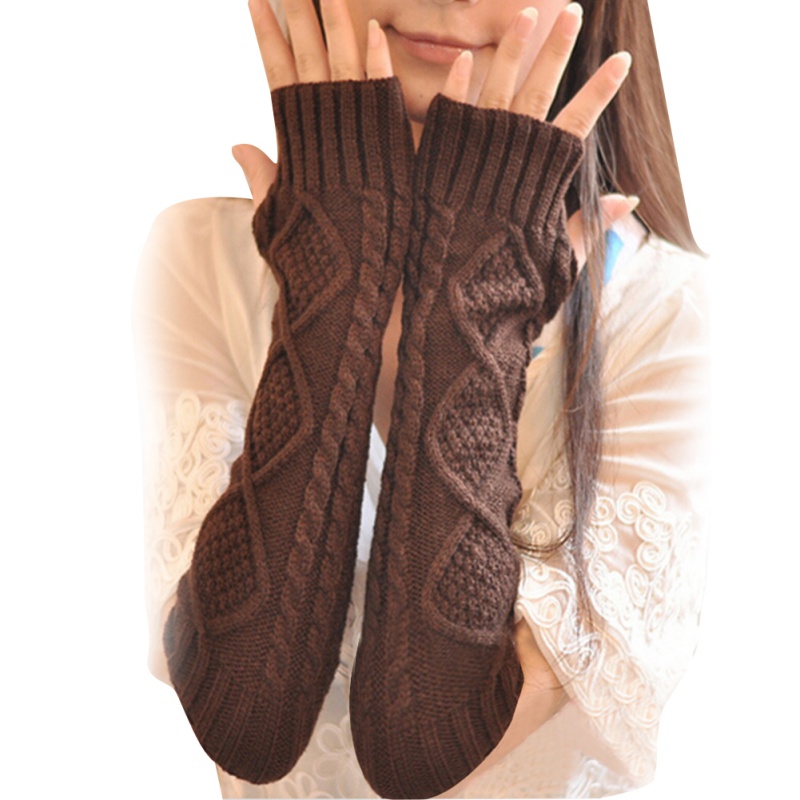 100 Cashmere Protection Knitted Arm Warmers Womens Wool Long Fingerless Gloves Ebay