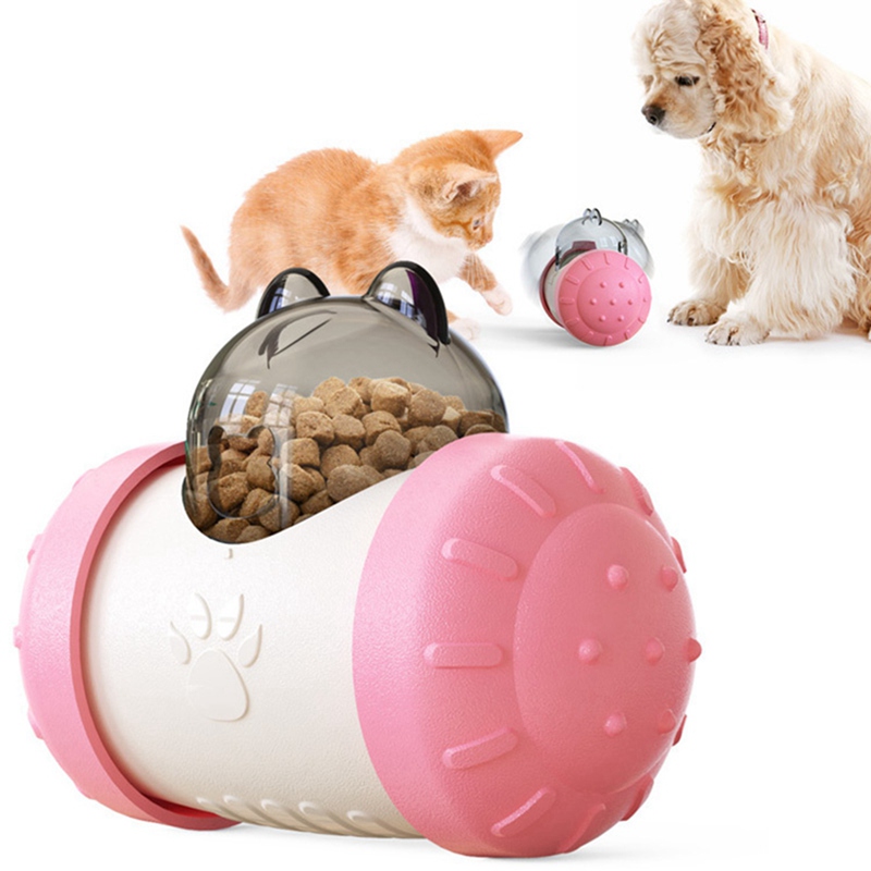 Tumbler Automatic Pet Slow Feeder Treat Ball Dog Toy for Pet Increases IQ Interactive,Food Dispensing Ball Dog/Cat Slow Feed Bowl, Pink