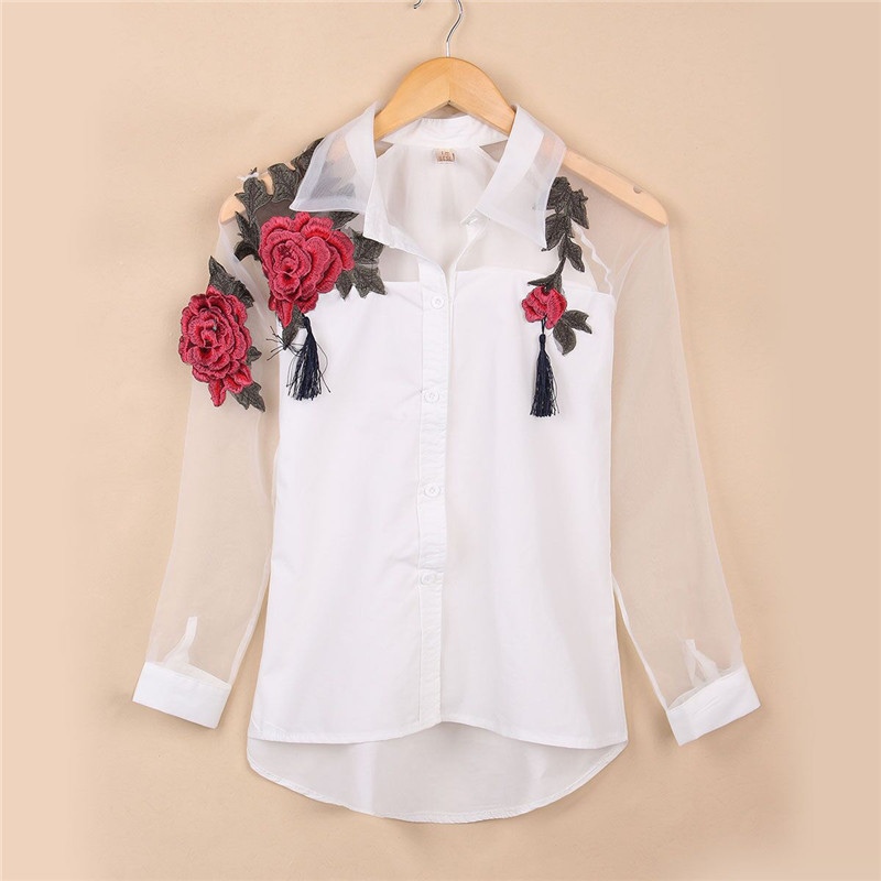 Summer Embroidery Blouse summer embroidery floral sleeve organza shirt Summer Embroidery Blouse summer embroidery floral sleeve organza shirt