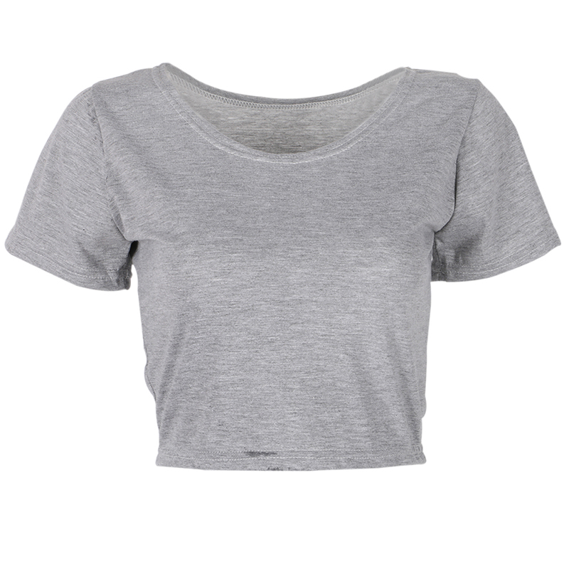 Women Plain O Neck Basic Deep Back Short Sleeve Crop Tops Belly Tee Shirts Top Ebay