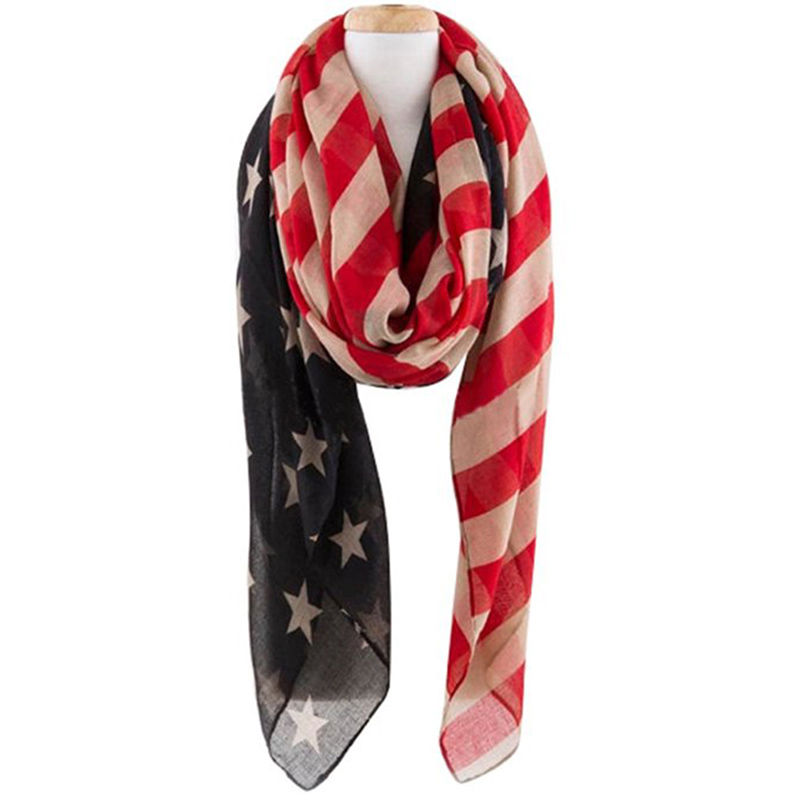 Fashion USA Flag Printed Women Scarf Long Patriotic American Scarf Wrap ...