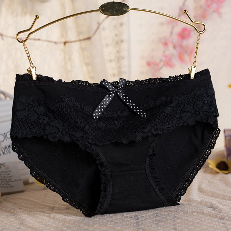 Women Floral Lace Panties Bow Briefs Stretchy Lingerie Ruffled