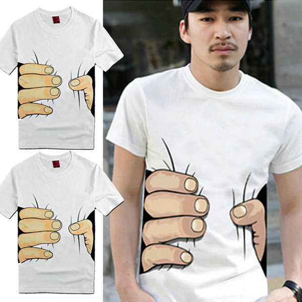 Men's Fashion 3D T-shirt Big Hand Printed Funny Catch You Short Sleeve ...