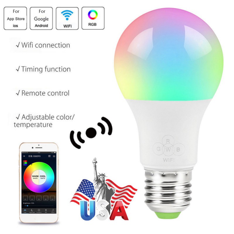 60W Wifi Smart LED light Bulb 9W A19 850LM RGBW Dimmable for Alexa/Google/Siri 