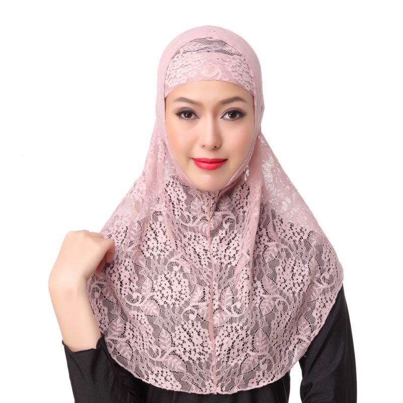 2pcs Womens Fashion Lace Hijab Amira Muslim Islamic Head Scarf Hijab