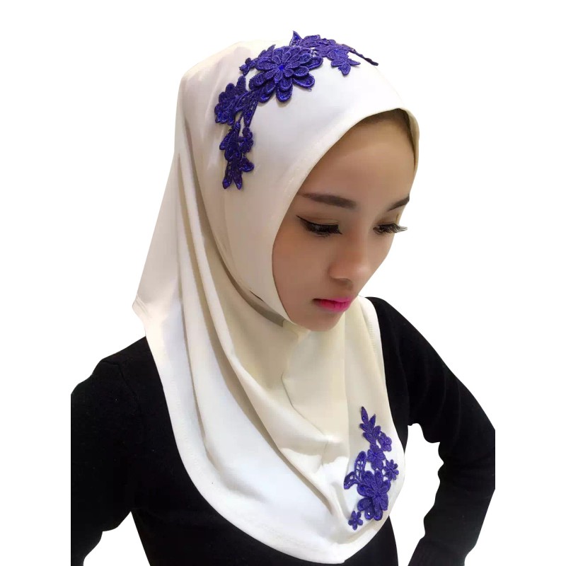 Muslim Kids Girls Ladies Hijab Islamic Lace Embroidery 