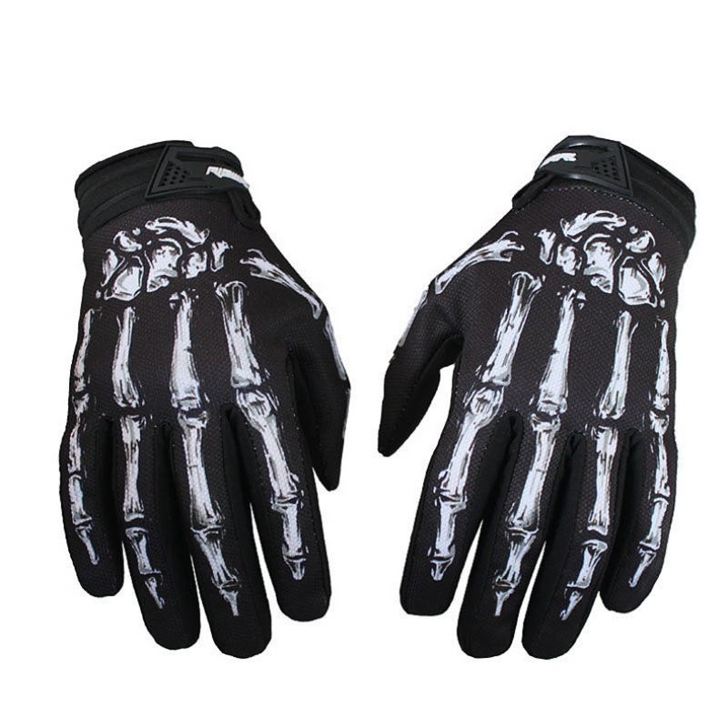 Mens Cycling Bike Gloves Motorcycle Skull Bone Skeleton Goth Full