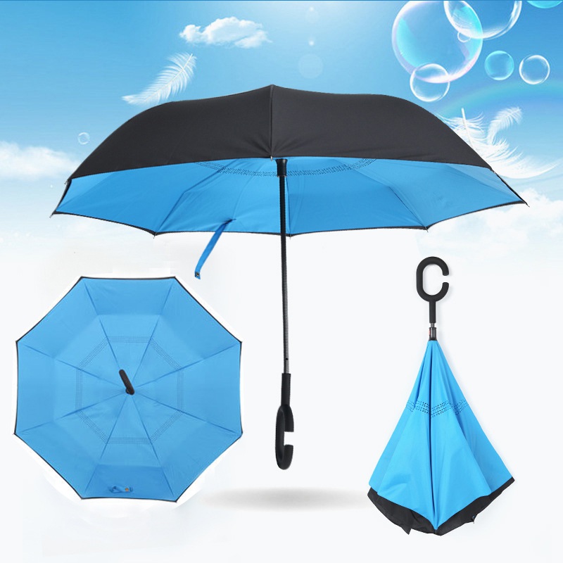 Chic Windproof Double Upside Down Layer Inverted Folding Rain C-Handle ...