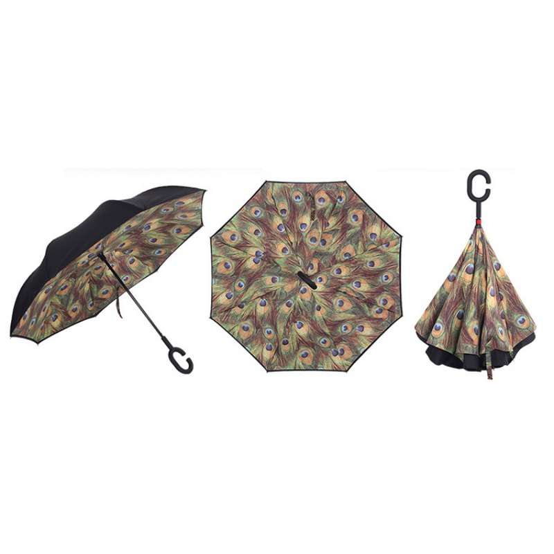 Handle Self Inverted Stand Folding Umbrella Windproof Double Layer ...