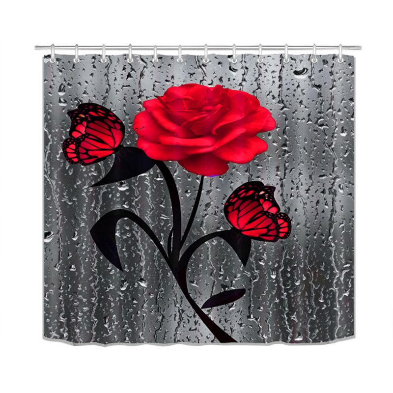 Details about   Retro Butterfly Rose Waterproof Shower Curtain Toilet Lid Cover and Bathroom Mat 
