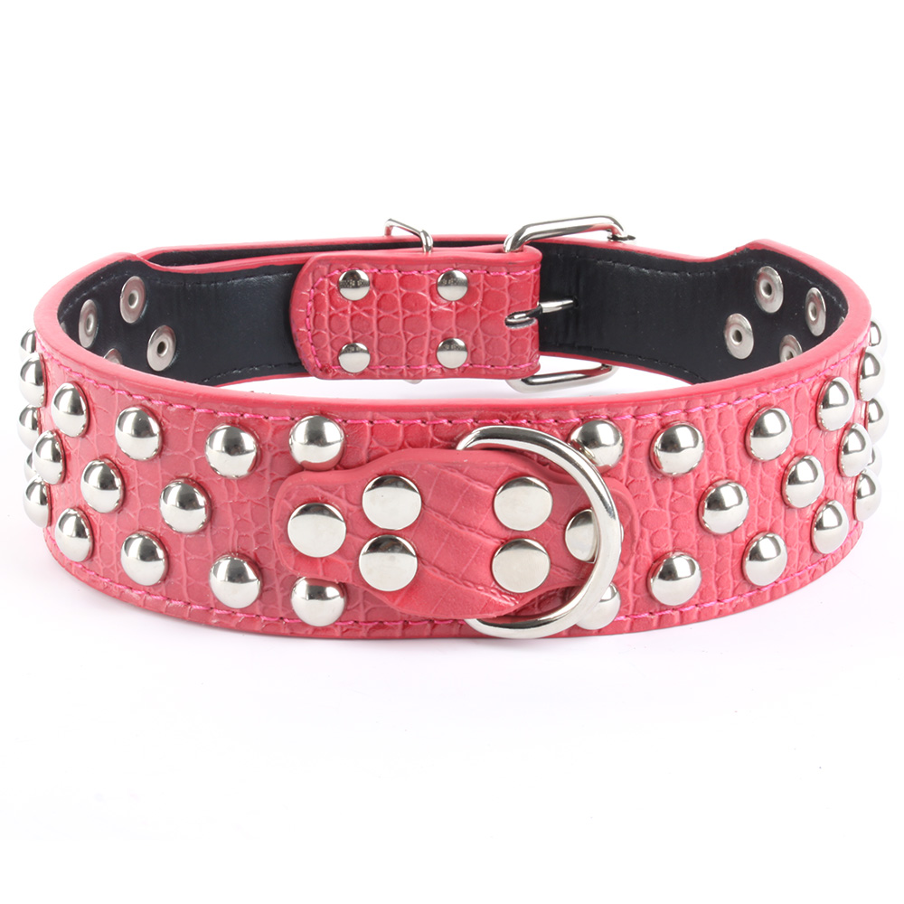 Hot Leather Rivet Studded Dog Cat Collar Large Pet Pitbull Bully ...