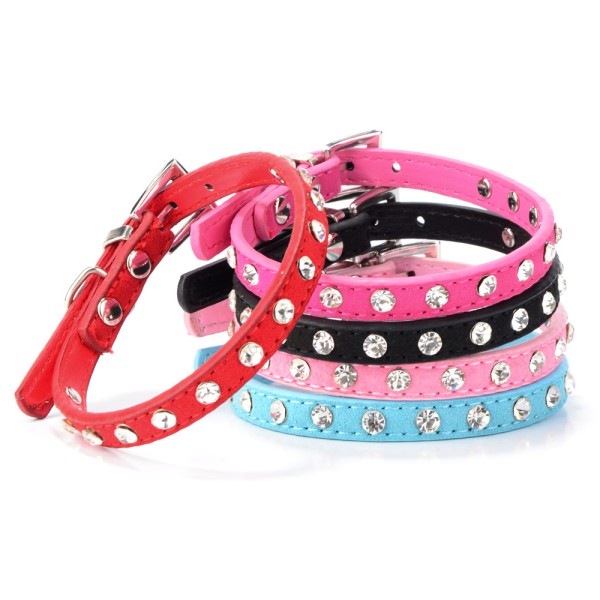 Pet Dog Cat Suede PU Leather Necklace Rhinestone Puppy Crystal Collar ...