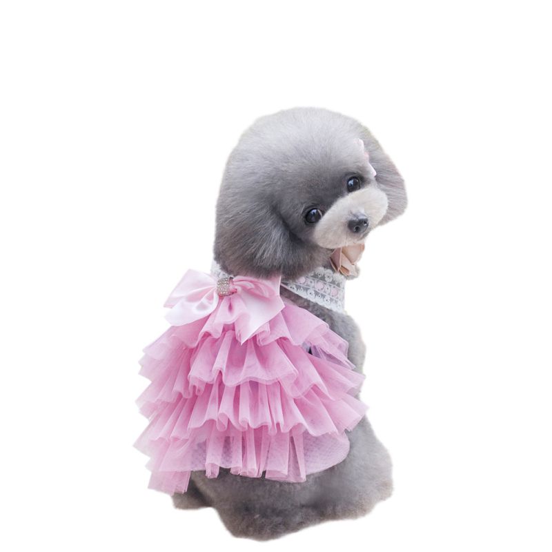 Pet Puppy Lace Plaid Skirt Dog Bow Tutu Dress Doggy T Shirt Candy Color ...
