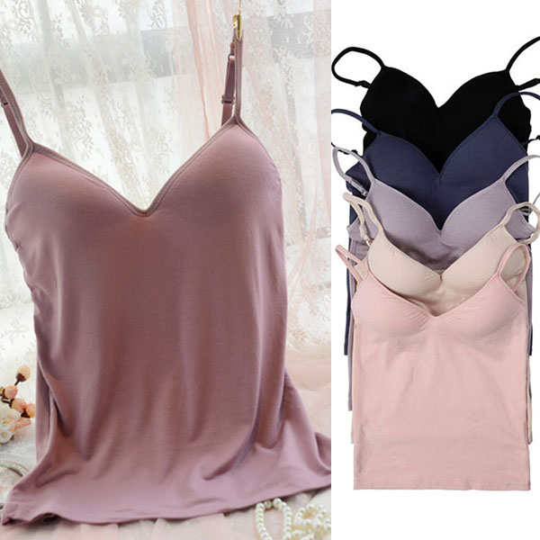 Women Camisole with Built In Padded Bra Adjustable Strap Sleeveless Vest  Tank