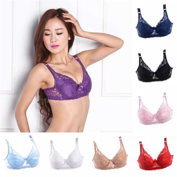 Women Thin Padded Lace Floral Underwire Bra Push Up Brassiere 32 34 36 
