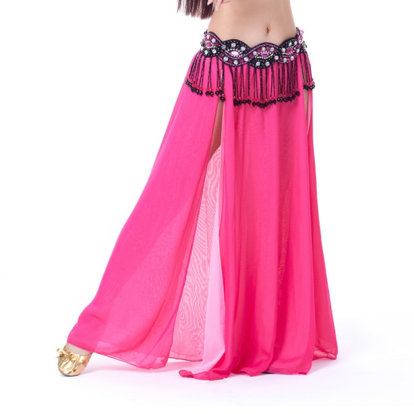 Women Belly Dance Costume Chiffon Double Color Side Slits Skirt Dress