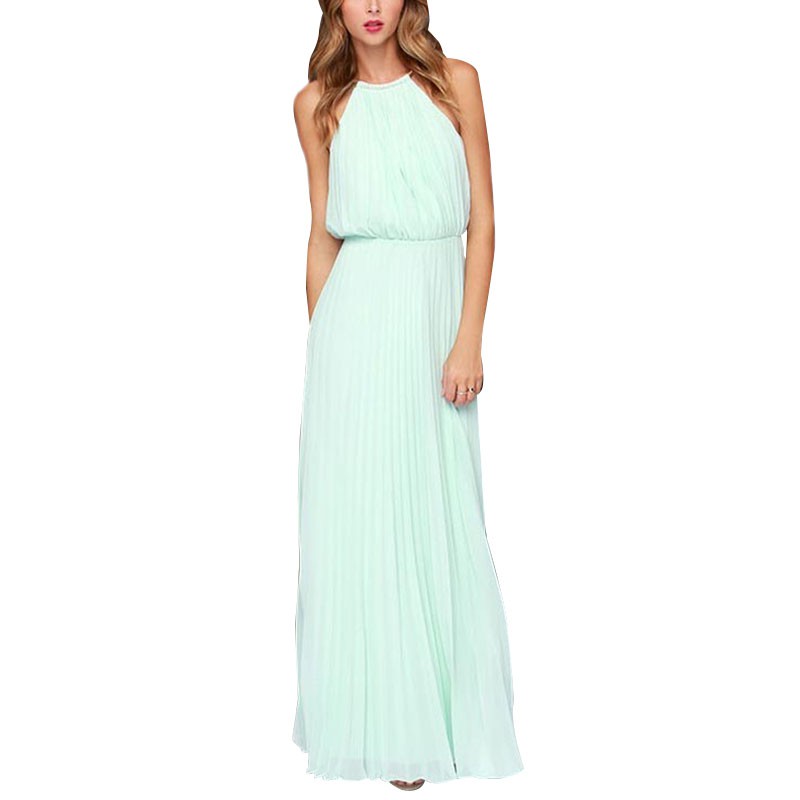 Womens Chiffon Evening Dress Solid Maxi Ruched Dress