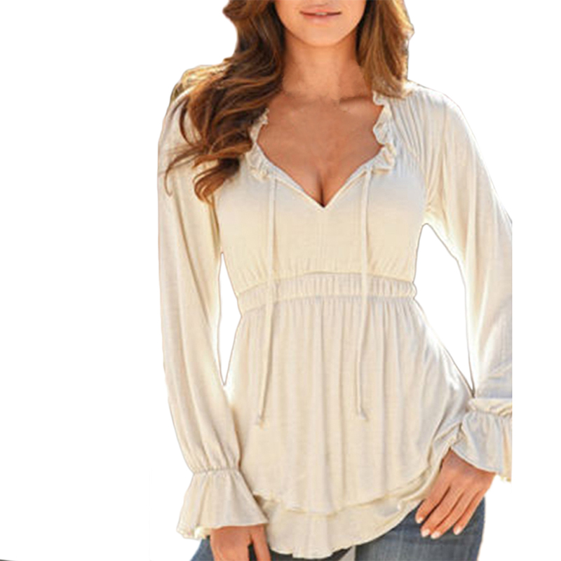 Women's Loose Solid Pullover Puffy Long Sleeve Shirt Casual Blouse Tops