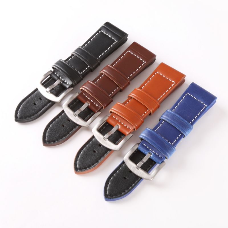 Mens Watch Band Strap Cowhide Leather Silver Buckle Wrist Watch Band