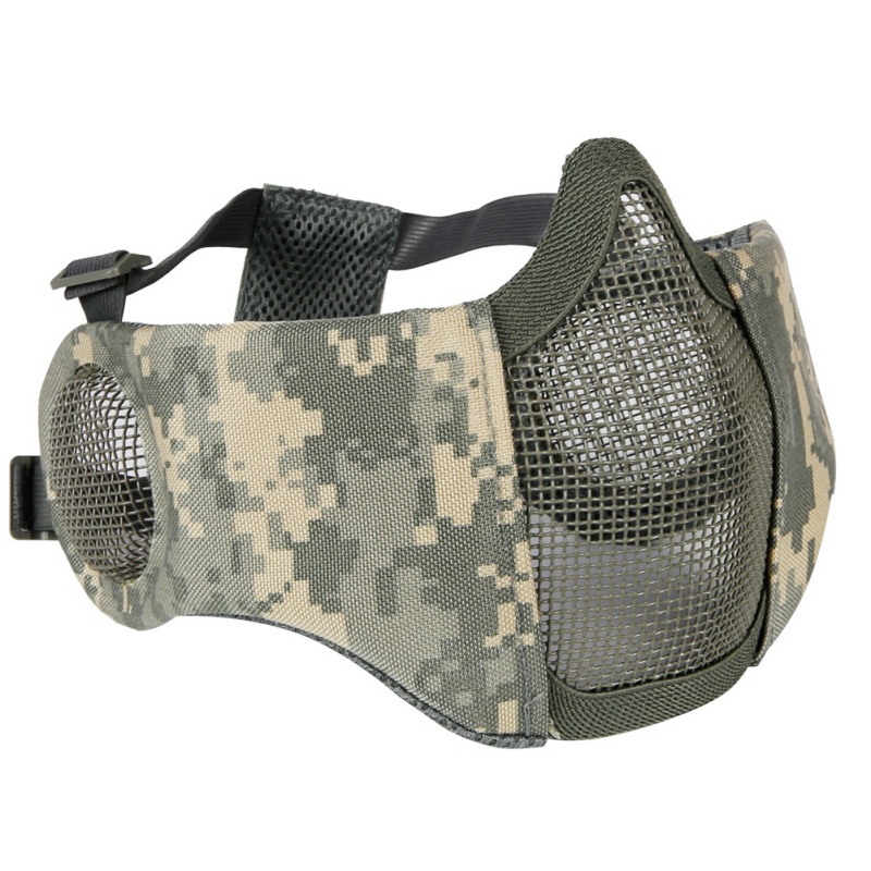 Airsoft Half Face Mask Steel Wire Mesh Mask Hunting w/ Ear Protection