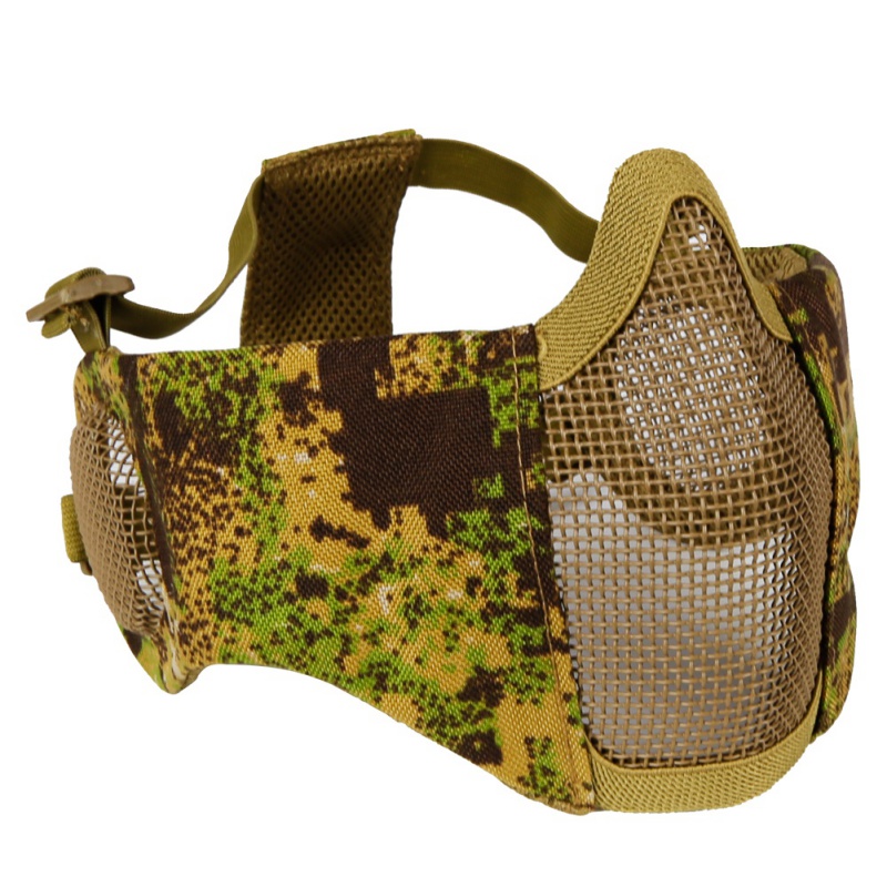 Airsoft Half Face Mask Steel Wire Mesh Mask Hunting w/ Ear Protection