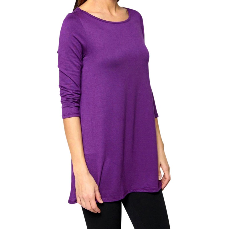 Womens Dolman Top Boat-neck 3/4 Sleeve Tunic Long Tops ...