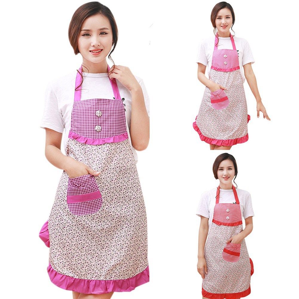 Fashion Women Bowknot Cooking Kitchen Restaurant Bib Apron With Pocket Dress 