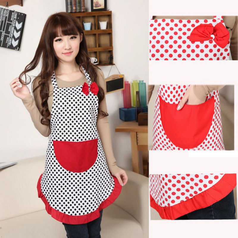 Fashion Women Bowknot Cooking Kitchen Restaurant Bib Apron With Pocket ...