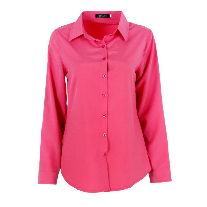 Women Ladies Summer Long Sleeve Shirt Polyester Button Down Slim Fit ...