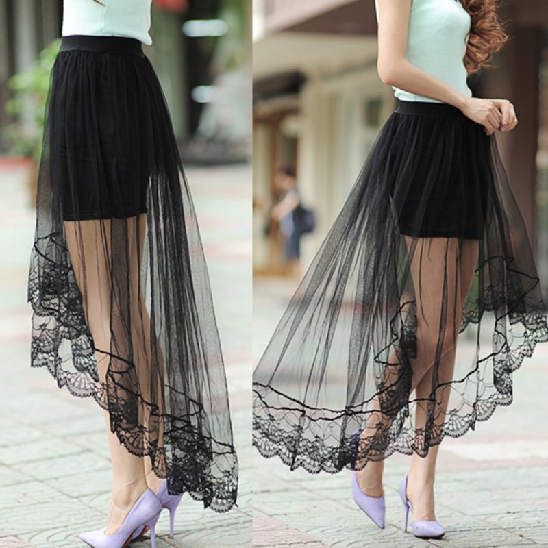 Summer Women Gauze Through Mesh Lace Sheer Floral Gothic Long Maxi ...