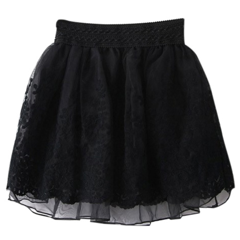 Women's Short Skirt Full Lace Embroidery Mini Korean Style Pleated ...