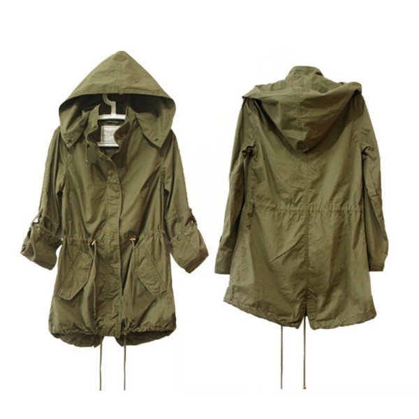 Fashion Women Hoodie Drawstring Army Green Military Trench Parka Jacket ...