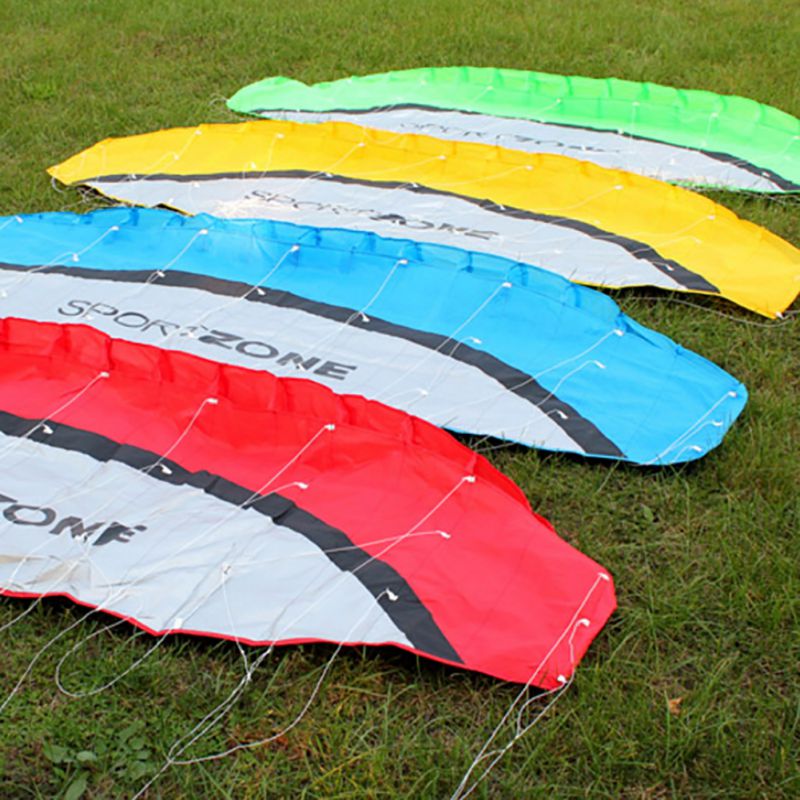 Kwasyo Vliegers 2.5m Parafoil Kite Outdoor - Windvlieger met Dual Line Stunt Parachute Beach Kite met handvat 30m Line (Blauw