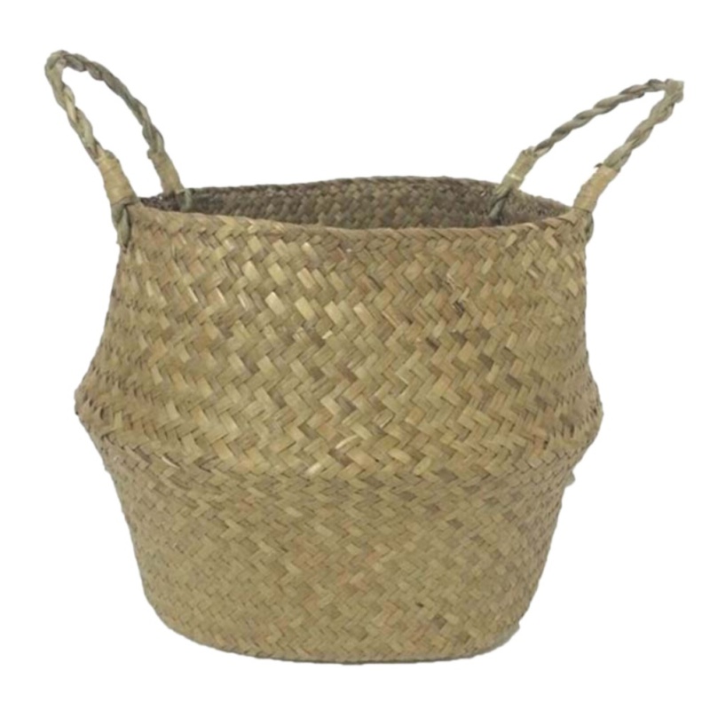 Multifunction Seagrass Belly Basket Storage Plant Flower Pot Laundry Case Bag 