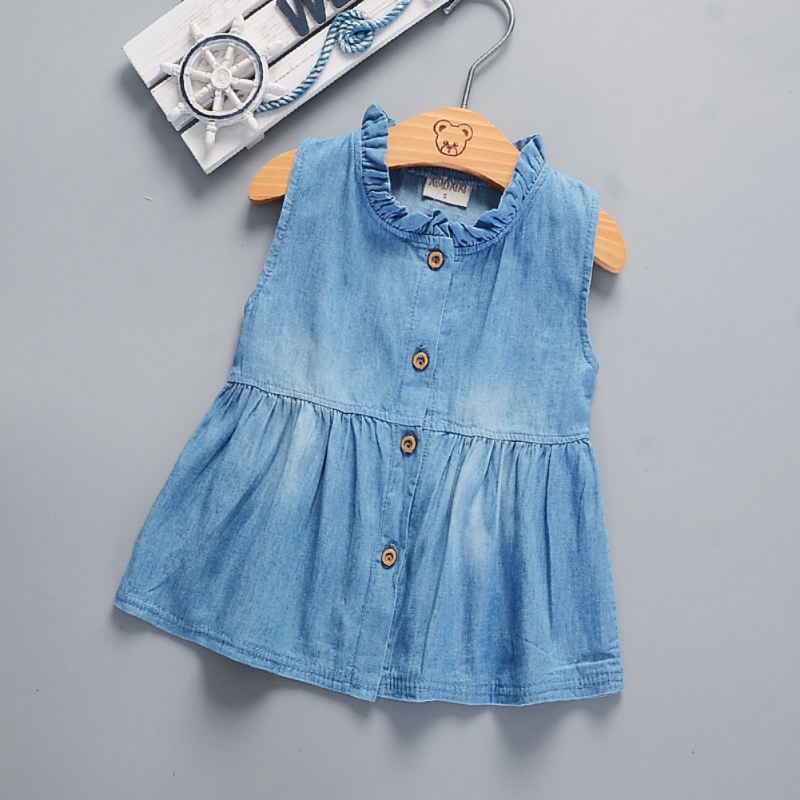 BABY GIRL SUMMER Denim Dress Sleeveless Princess Party Pageant Blue