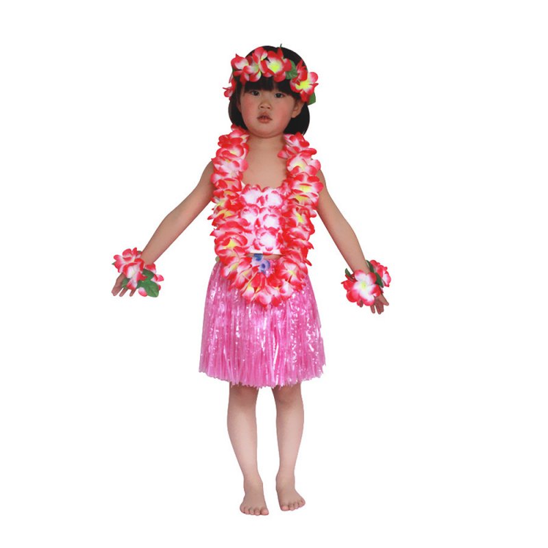 Kids Hawaiian Hula Dance Grass Skirt Lei Headband Wristband Fancy Dress ...