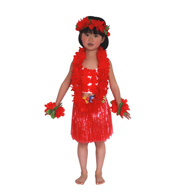 Kids Hawaiian Hula Dance Grass Skirt Lei Headband Wristband Fancy Dress ...