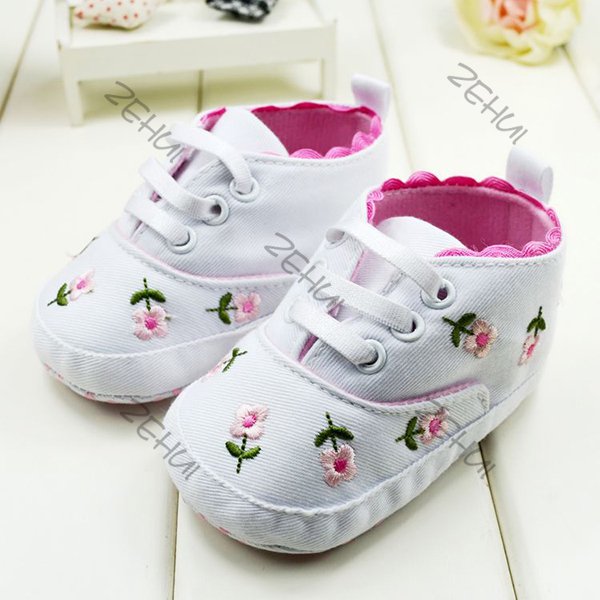 Newborn Baby Cotton Embroidered Lace Flower Shoe Girls Toddler Soft