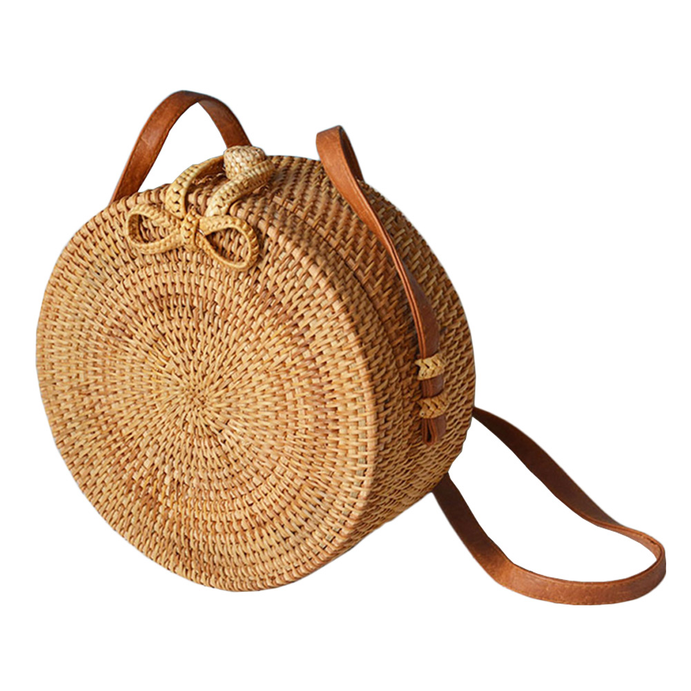 Chic Women Handwoven Round Straw Rattan Handbag Crossbody Bag Bamboo Weave Bag 6907836123306 | eBay