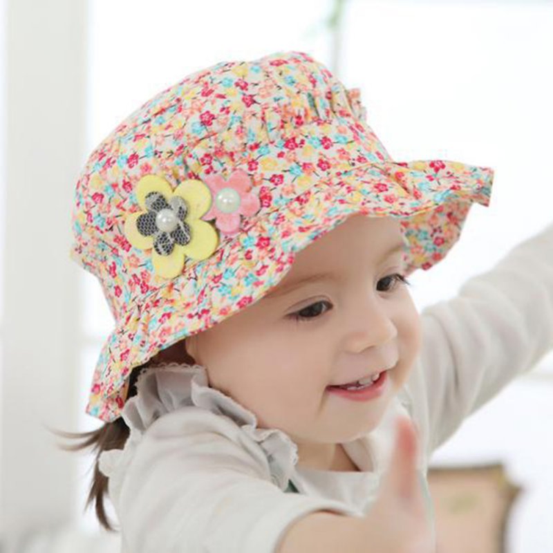 Summer Toddler Beach Hat Kids Baby Girl Flower Ruffle Sun Bucket Cap ...
