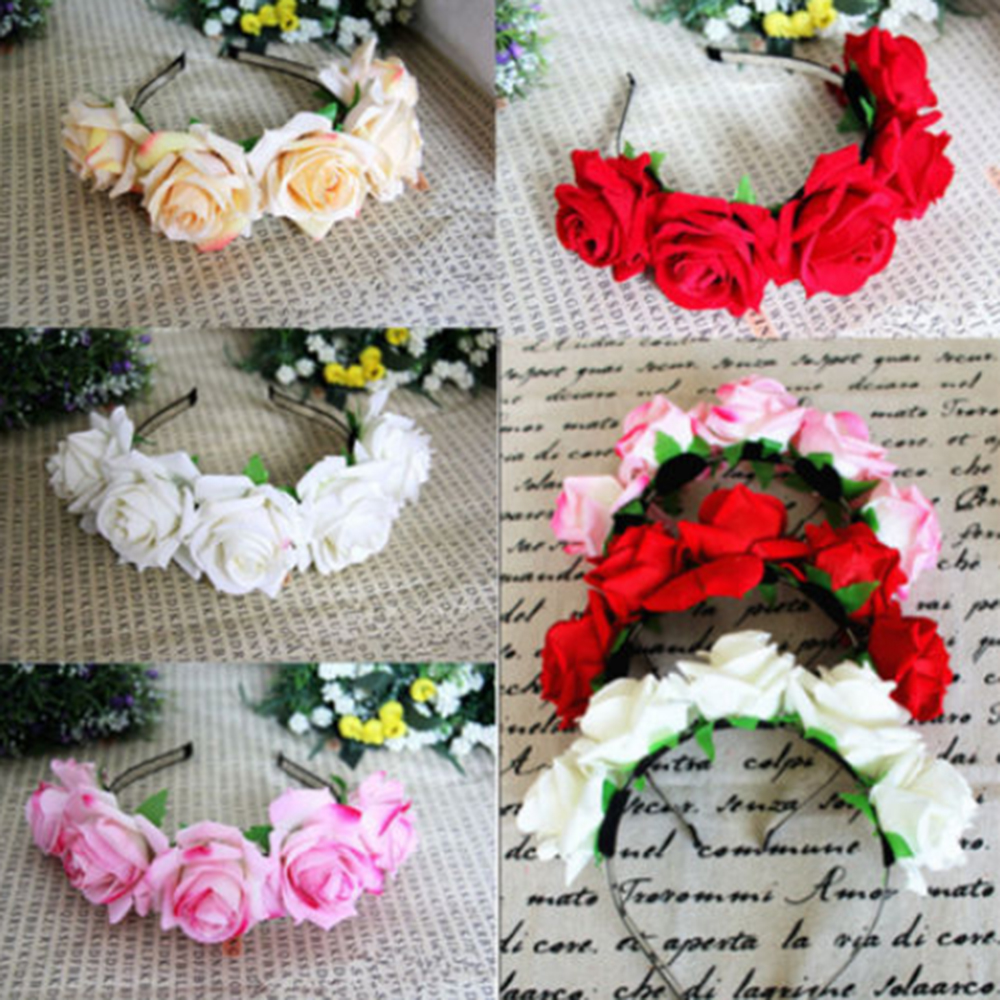Rose Floral Flower Garland Crown Headband Headdress Bridal
