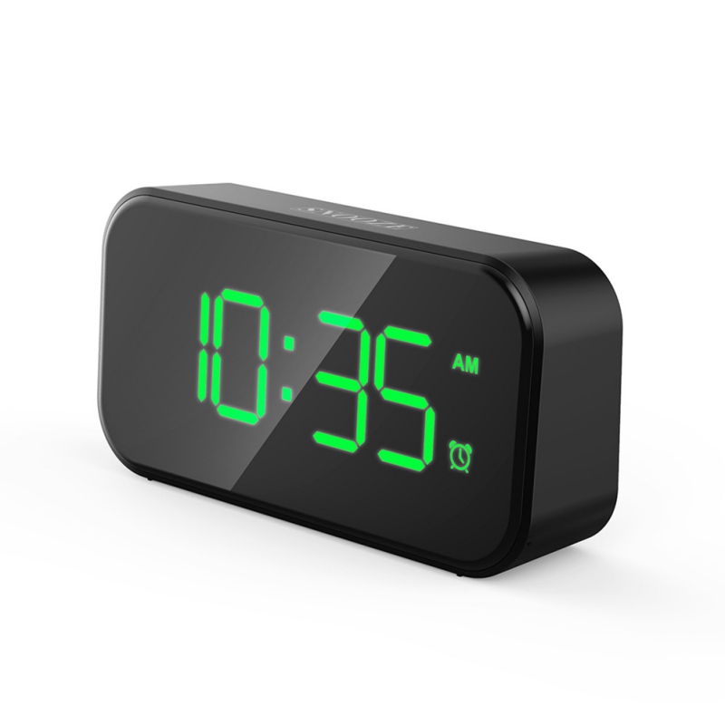 Full LED Mirror Screen Stylish Digital Alarm Clock Black Fast Charge w/Buzzer