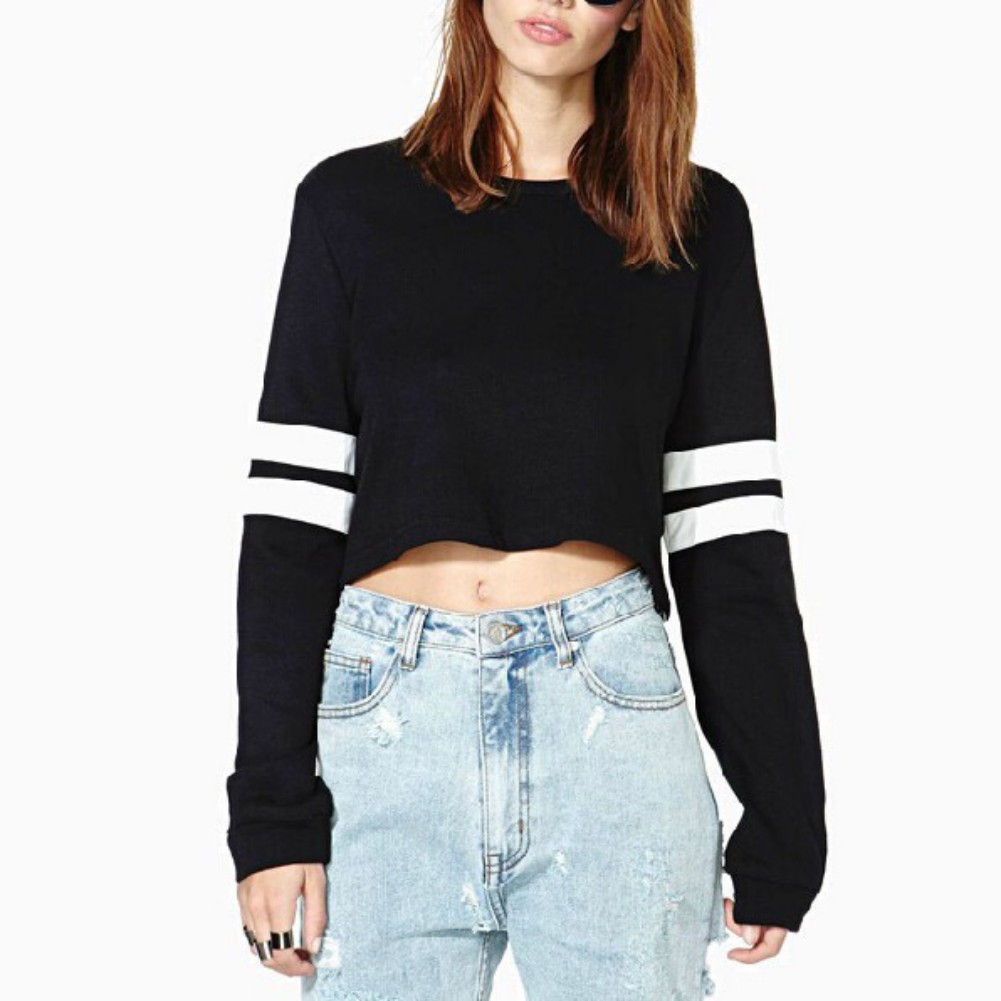 Womens Girls Long Sleeve Casual Crop Hoodie Top Pullover