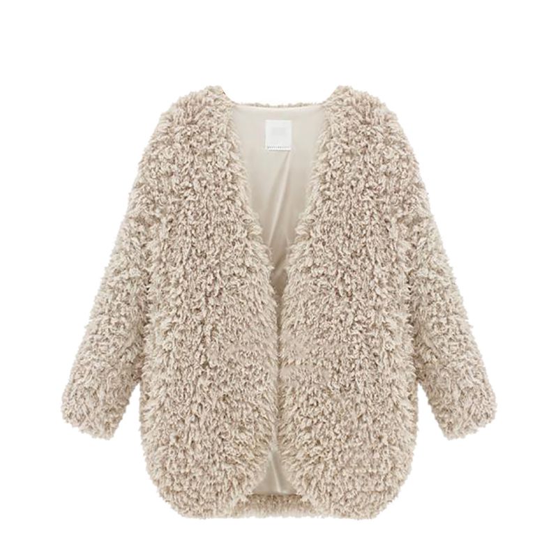 Womens Wool Coat Fluffy Fur Jacket Winter Warm Outwear Long Sleeve ...