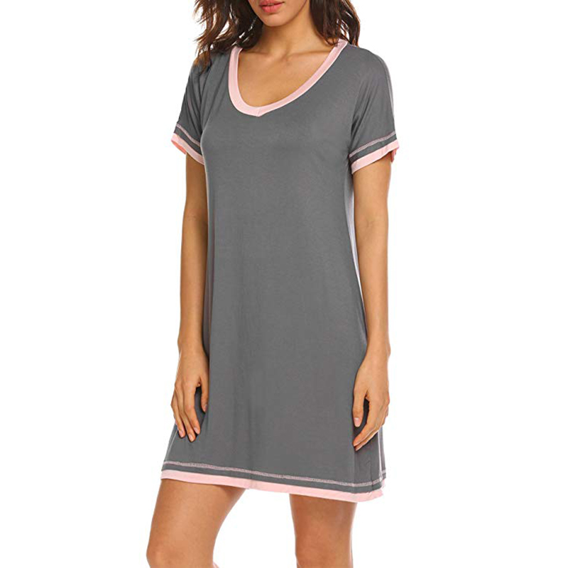 Womens Cotton Long Shirts Short Sleeve Pajamas Nightgown T